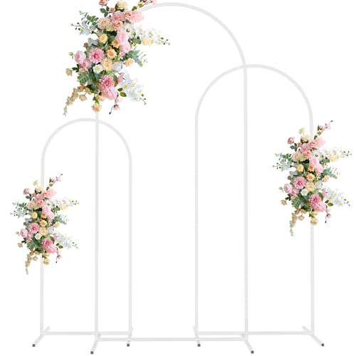 Wokceer Wedding Arch Stand Set of 3 6FT, 5FT, 4FT White Metal Arch Stand for Wedding Ceremony Birthday Party Baby Shower Garden Arch Decoration - color: White, size: 6FT, 5FT, 4FT