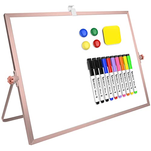 16 x 12 inches Dry Erase Whiteboard, Rose Gold Magnetic Desktop Double-Sided White Board with Stand, 10 Markers, 1 Eraser, 4 Magnets, Portable Whiteboard Easel for School Office Home - color: Rose Gold