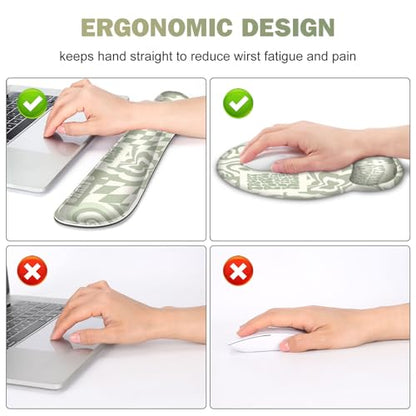 Large Desk Mat, Beige Gaming Mouse Pad, Desk Pad Protector, XXL Mousepad + Keyboard Wrist Rest+Mouse Wrist Rest+Coaster Set with Ergonomic Desk Pad for Home Office PC Computer, Retro Boho Aesthetic - color: Beige Retro Boho
