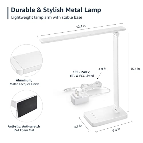 Lepro LED Desk Lamp, Metal Desk Light 9.5W 800lm, Best Task Lamp, 5 Color Modes 5 Brightness Level, Dimmable Home Office Desktop Lamp for Reading, Crafting, Sewing, Puzzle, Nail, White - color: White