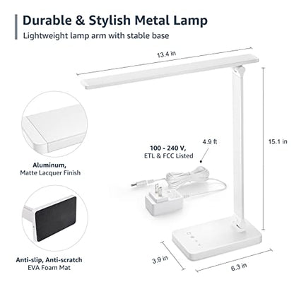 Lepro LED Desk Lamp, Metal Desk Light 9.5W 800lm, Best Task Lamp, 5 Color Modes 5 Brightness Level, Dimmable Home Office Desktop Lamp for Reading, Crafting, Sewing, Puzzle, Nail, White - color: White