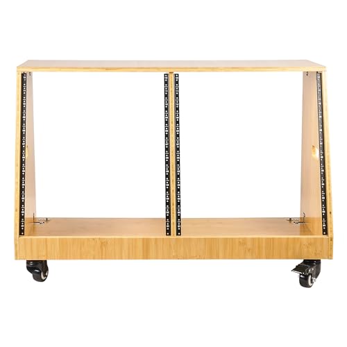 Sound Town DIY 2 x 12U Slanted Studio Rack with Solid Carbonized Bamboo, Casters, for Recording Room, Home Studio (STBR-D12T) - size: 2 x 12U, Carbonized Bamboo