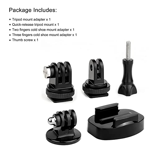 Quick Release Tripod Mount Adapter and Cold Shoe to Tripod Mount Convertor Accessories Kit for GoPro Hero 13 12 11 10 9 8 7 6 5 4 3 DJI OSMO SJCAM Xiaoyi and Most Action Cameras