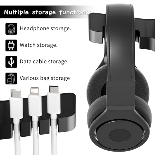 cozoo Headphone Stand with USB Charger Under Desk Headset Holder Mount 3 USB Charging Station,iWatch Stand Watch Dock Dual Earphone Hanger Hook,PC Accessories Gifts,UL Tested - color: Black ( PD & QC3.0 )