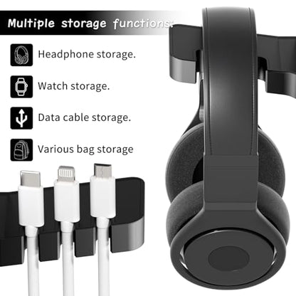 cozoo Headphone Stand with USB Charger Under Desk Headset Holder Mount 3 USB Charging Station,iWatch Stand Watch Dock Dual Earphone Hanger Hook,PC Accessories Gifts,UL Tested - color: Black ( PD & QC3.0 )