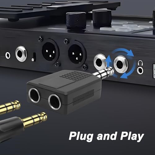 XMSJSIY 1/4" 6.35mm Stereo Plug to Dual 6.35mm Stereo Audio Jack Splitter Adapter 1/4 TRS Male to 2 Female Splitter Converter for Microphone Headphone Guitar Speaker Instrument