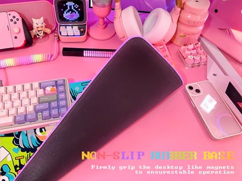 JMIYAV Pink RGB Gaming Mouse Pad 31.5x12 Inch PC XL Large Extended Glowing Led Light Up Desk Pad Non-Slip Rubber Base Computer Cute Mousepad Mat Desk Accessories Gaming Setup 377 - color: Neon Neko