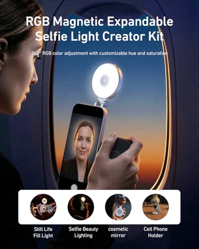 TELESIN Fun Shot Magnetic Phone Camera Grip (B)+ 4 in 1 Magnetic RGB Selfie Light Creator Kit Compatible with iPhone Magsafe & Android, Bundle Kit for Selfies/Photography/TikTok/Zoom Calls/Video - color: Black Grip + RGB Light