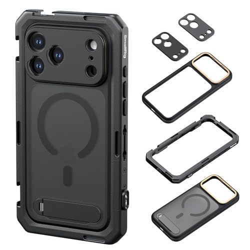 SMALLRIG Mobile Video Cage for iPhone 17 Pro Max, Flagship Edition | with Phone Case/TPU Soft Frame/T-Mount/ 17mm Threaded Lens Backplate, for Videography Recording Vlog - style: Flagship Cage