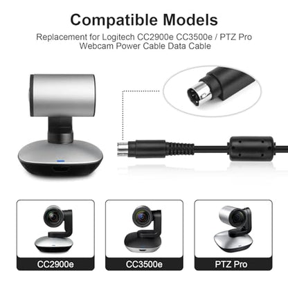 CC2900e Webcam Cable Replacement for Logitech CC2900e CC3500e / PTZ Pro Webcam Power Cable Data Cable, 10FT