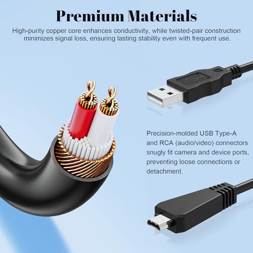 Zosvoses VMC-MD3 USB Cable Compatible with Sony Cyber-Shot DSC-W350 W360 W380 W390 W560 W570 WX7 WX9 WX30 H70 TX100 TX66 Digital Camera, VMC-MD3 Cable for Computers, Laptops, 4.9ft