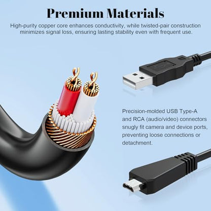 Zosvoses VMC-MD3 USB Cable Compatible with Sony Cyber-Shot DSC-W350 W360 W380 W390 W560 W570 WX7 WX9 WX30 H70 TX100 TX66 Digital Camera, VMC-MD3 Cable for Computers, Laptops, 4.9ft