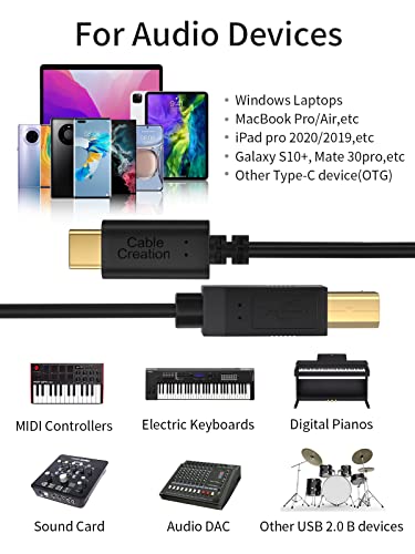 CableCreation USB C to B Printer & Scanner Cable - 10FT, MIDI Cable for Yamaha & Casio Digital Pianos, DJ Controllers - 3M Black - color: Black, size: 10FT