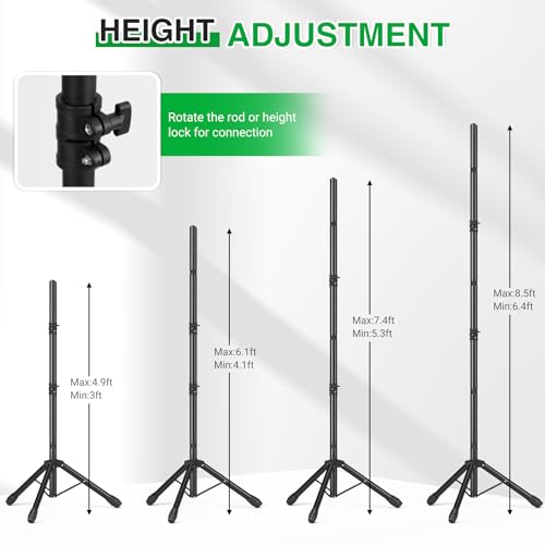 10x8.5 Backdrop Stand with Green Screen Backdrop for Photography Studio, Photo Backdrop Stand Kit for Video Streaming, and Live Broadcast, Background Stand Kit with Sandbags, Clips, Carring Bag - size: 10x8.5 ft
