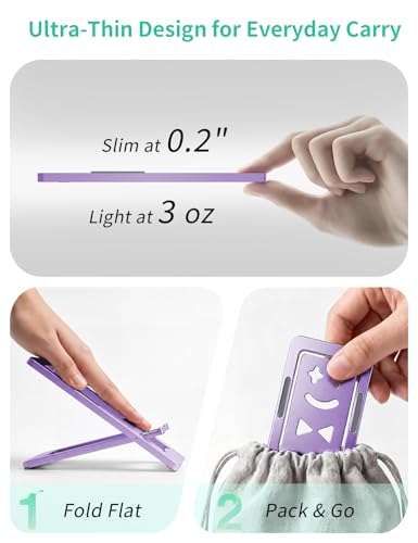Aoviho Phone Stand for Desk, Ultra-Thin Foldable Aluminum Phone Holder, Portable Travel & Office Cell Phone Stand Compatible with iPhone 17 16 15 14 13 12 Pro Max, Fits 3.7"-7" Devices, Purpel - color: Purple