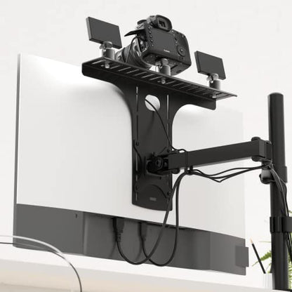 HumanCentric DSLR Monitor Mount Large, Desk Camera Mounting, Light Webcam, Microphone Shelf for Monitor VESA Arm, Replace Clamp Tripods, 100x100mm Patterns, Aluminum, Hardware Included - size: Large Shelf