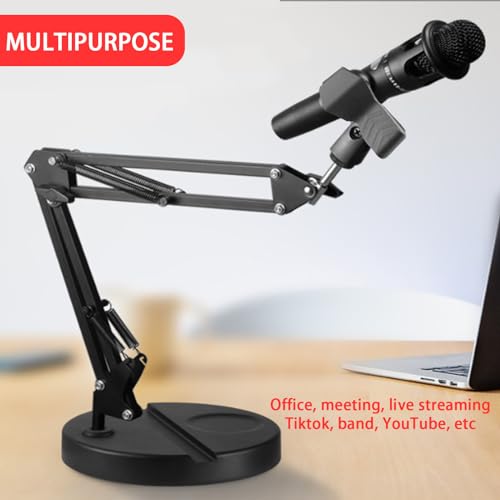Desktop arm microphone stand, upgraded adjustable desktop microphone stand with spring microphone clip for microphones (WSMS-001)