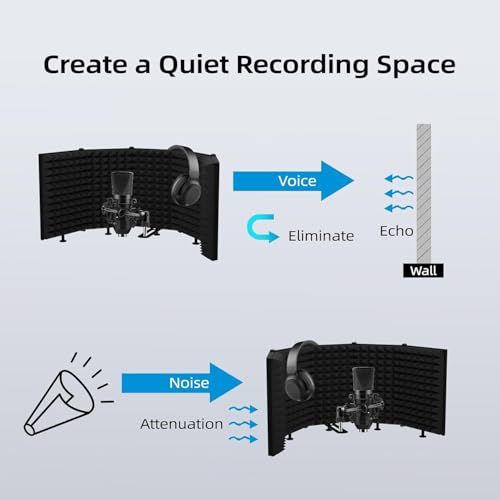 5-Panel Foldable Microphone Isolation Shield – Portable Soundproof Vocal Booth for Recording, Studio Mic Shield Compatible with Blue Yeti and Other Microphones - size: Five panels