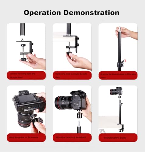 Camera Desk Mount with C Clamp, 18"-23" Adjustable Desktop Light Stands with 1/4" Ball Heads Cold Shoe Adapters, Sturdy Metal Clamp for Webcam, DSLR Camera, Ring Light, Microphone, Max Load 2kg