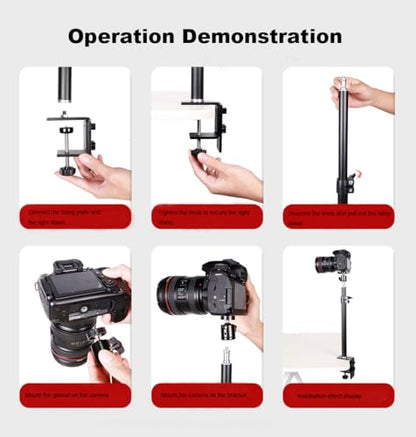 Camera Desk Mount with C Clamp, 18"-23" Adjustable Desktop Light Stands with 1/4" Ball Heads Cold Shoe Adapters, Sturdy Metal Clamp for Webcam, DSLR Camera, Ring Light, Microphone, Max Load 2kg