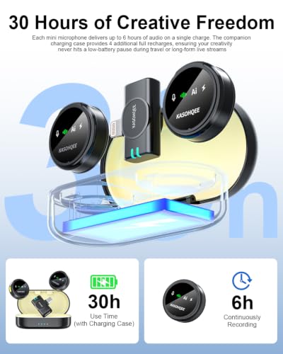 Wireless Lavalier Microphone for iPhone 17/16/15/14, iPad & Android, Magnetic Clip-on Mini Mic with Charging Case,30H Playtime Plug-Play Lapel Lavalier Mic for Vlog TikTok, AI Noise Reduction - color: 2 TX+Lightning Rx+Charing Case
