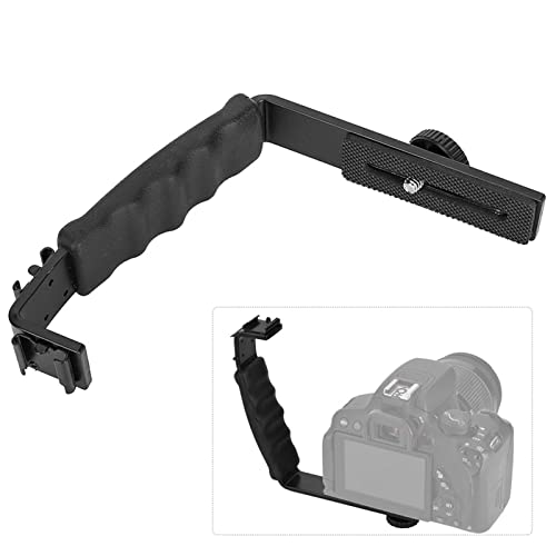 Camera Mount Flash Bracket, L Hot Shoe Mount Bracket Dual Hot Shoe Extension Heavy Duty Padded Hand Grip for Camera LED Light Microphone