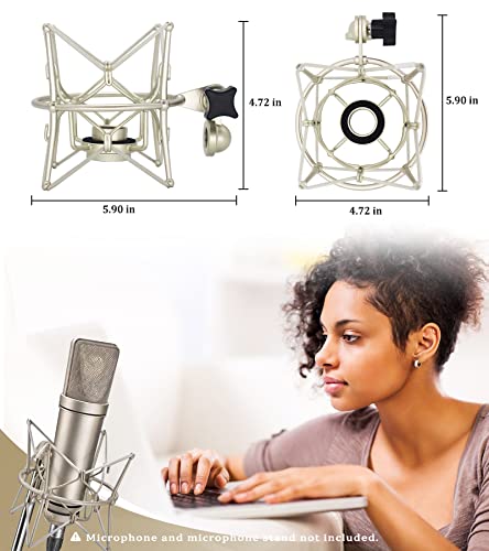 SUUNTOK Microphone Shock Mount Anti-Vibration Mic Holder Spider Recording Mic Shockmount Stand Compatible with Neumann U87 Ai, U89 i and TLM 67 (Champagne) - style: Champagne Compatible with U87 Ai