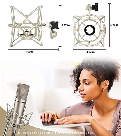 SUUNTOK Microphone Shock Mount Anti-Vibration Mic Holder Spider Recording Mic Shockmount Stand Compatible with Neumann U87 Ai, U89 i and TLM 67 (Champagne) - style: Champagne Compatible with U87 Ai