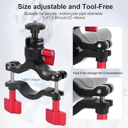 Heavy Duty Aluminum Handlebar Mount for Action Cameras - Bike & Motorcycle Clamp Bracket for GoPro, Insta360 X4/X3, DJI Osmo Action - Stable Off-Road Filming