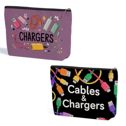 ZHAMEN 2 Pcs Cables Chargers Makeup Bag, Organizer Portable Pouch Purse Travel Essentials Organizer Cosmetic Bags for Women, Roomy Travel Makeup Toiletries Accessories, Birthday Gifts for Women - color: Multicolor 1451