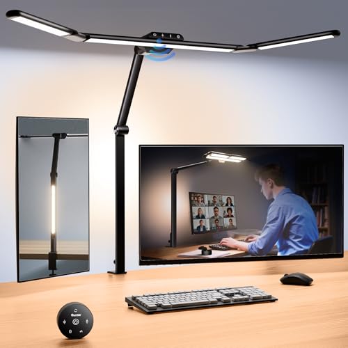 Quntis 32.5" Architect Desk Lamps for Office Home Dorm - Eye Care 3 Light Bar 1100LM Bright, Ambient Backlight, Radar Sensor, Remote Control, 2H Timer, Workbench Drafting Reading Video Conference Task