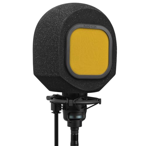 Soundbox Vocal Recording Isolation Booth | Portable Microphone Shield, Pop Filter for Studio-Quality Sound for Singing, Podcasting, Acoustic High-Density Foam Ball, Mic Soundproof Box (Mustard Yellow) - color: Mustard Yellow Pop Filter
