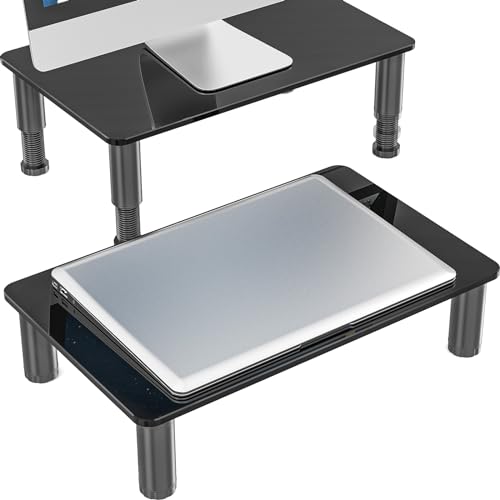 Hemudu 2 Pack Computer Monitor Stand Riser with Height Adjustable Multi Media Desktop Stand for Flat Screen LCD LED TV, Laptop/Notebook/Xbox One, Black HD01B-202 - color: Black