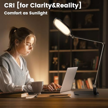 Desk Lamp for Home Office, 1200LM Computer Zoom Lighting with CRI >95, Memory & Timer Function, Dimmable Desktop Ring Light for Video Calls, Conference, Reading, Streaming, Podcasting, 3000K-6500K - color: Black - 1 Pack