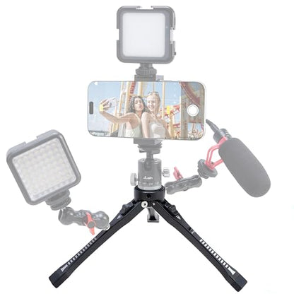 FocusFoto Aluminum Mini Desktop Tripod with 360° Ball Head & Universal Phone Adapter KIT for Mirrorless Camera - for Vlogging, Product Photography, and Live Streaming - style: Tripod + 360° Ballhead + Phone Adapter