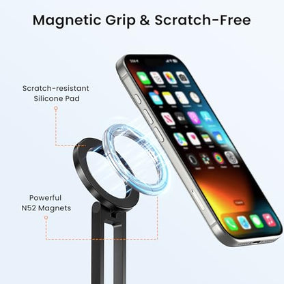 Itramax Magnetic Phone Tripod Stand,Foldable Pocket Cell Phone Mount,Adjustable Travel Gym Selfie Stick Mini Tripod Handle Desktop Stand for MagSafe iPhone 17 16 15 14 13 12 11& All Smartphones,Black - color: Black