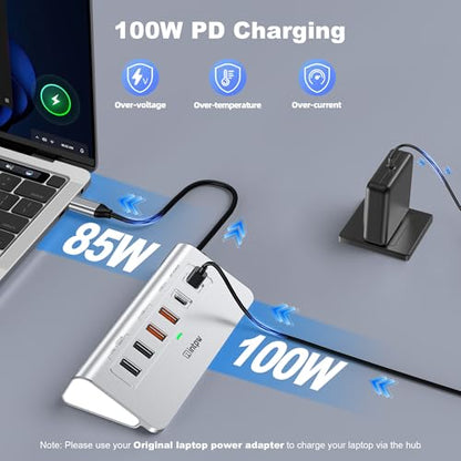 intpw 10-in-1 USB C Hub with Ethernet, 4K@60Hz HDMI, 10Gbps USB-C/USB-A, PD 100W, SD/TF, P9R PRO Docking Station for MacBook Pro/Air M1-M5, iPhone 17/16/15, iPad Pro, Windows - color: Silver Grey, size: 1.64ft