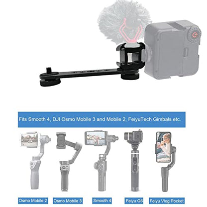 Triple Cold Shoe Mount, Gimbal Microphone Light Extension Bar Bracket Aluminium Alloy with 1/4in and 3/8in Screw Holes for OM 3/2, for Smooth 4, for Feiyu Gimbal Stabilizer(Black)