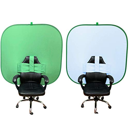 NOVARENA Green Screen Behind Chair Attachment Backdrop Kit – Portable Chroma Key for Streaming, Gaming, Video Calls, Virtual Background, Home Office, Photography – 5ft by 5ft, Reversible, Foldable