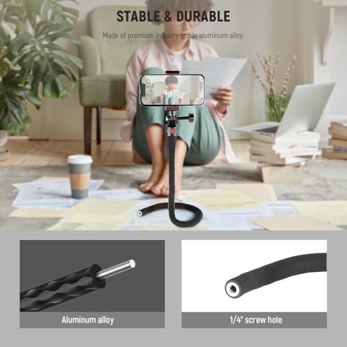 NEEWER Flexible Phone Holder with Magnetic Quick Release Camera Mount Compatible with Insta360 DJI Action 4 iPhone, Bendable Selfie Stick for Shopping Cart/Stroller/Treadmill/Gym, GP-17 - style: GP-17