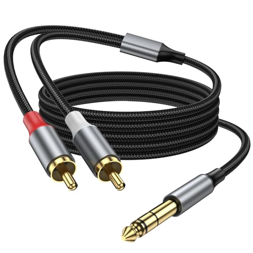 1/4" to Dual RCA Audio Cable 3.3FT, 6.35mm Stereo Jack to RCA Male Audio Y Splitter Cable for AV Receiver, Amplifier, Speaker. - size: 3.3FT