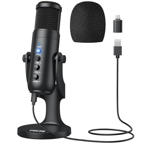 USB Condenser Microphone for Computer – Plug & Play PC Mic with Echo Mic Gain, Volume Control, and Mute Button – Cardioid Polar Pattern, Noise Cancelling, Headphone Output for Gaming, Streaming