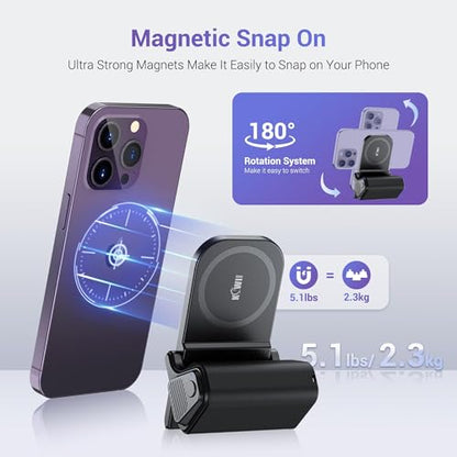 KIWIFOTOS Magsafe Phone Grip with Remote for MagSafe iPhone 17 16 Pro Max | Magnetic snap-on grip, BT remote. 1/4" thread for tripod(NOT Included). for iPhone 17 Pro MagSafe travel Vlog Video Shooting - color: Magsafe Phone Grip-Black
