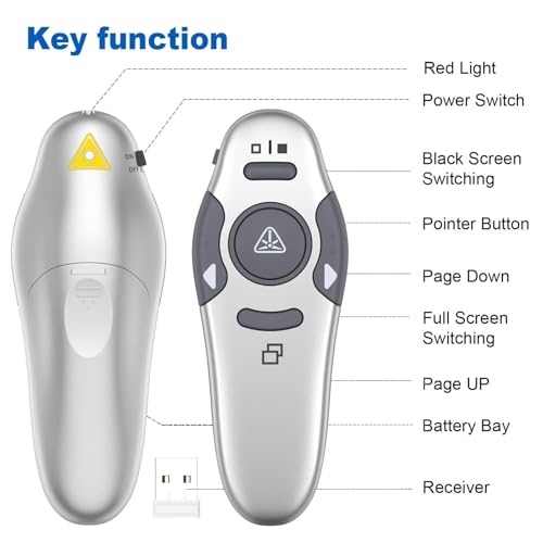 QUI Presentation Clicker Wireless Presenter Remote Clicker for PowerPoint Presentation Remote, PowerPoint Slide Advancer for Mac/Windows/Google Slide/Keynote, Silver, A - color: Silver