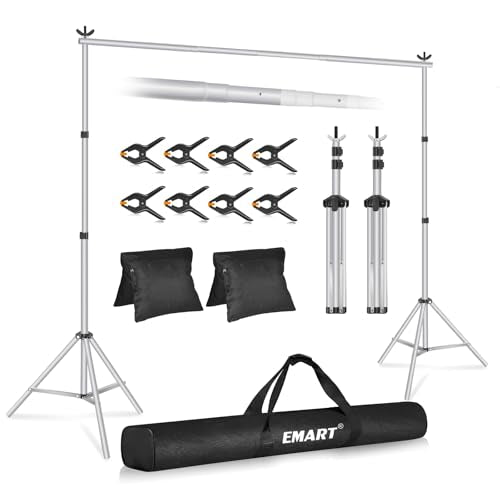EMART Backdrop Stand 10x7ft(WxH) Photo Studio Adjustable Background Stand Support kit with 2 Crossbars, 8 Clamps, 2 Sandbags and Carry Bag for Parties, Events Decoration, Wedding, Photography -Silver - color: Sliver, size: 10x7ft