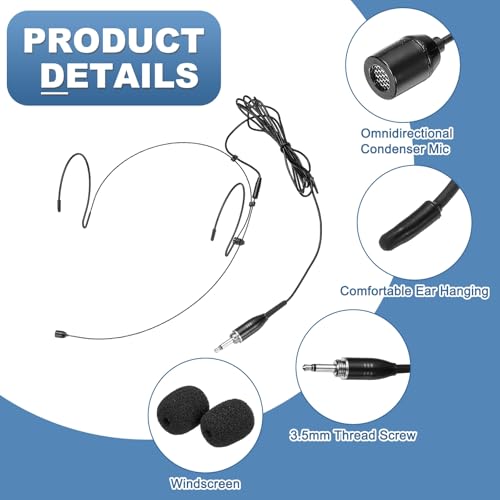 MECCANIXITY Ear Hook Headset Microphone, Double Over Ear Set Hanging Omnidirectional Wired Audio Condenser Microphone Headset with 3.5mm Thread Screw Plug 3.9ft Cable, Black - color: Black, style: 3.5mm Thread Screw Plug
