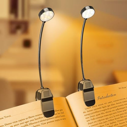 KTEBO 2 Pack Rechargeable Book Light Clip-On Reading Light for Books in Bed | 9 eye-friendly modes from 3 color temperatures and 3 brightness, USB-C up to 30 hrs - Black & Black - color: Black&Black