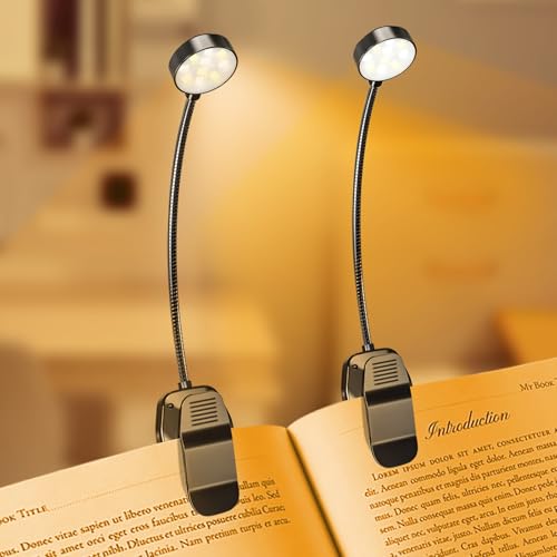 KTEBO 2 Pack Rechargeable Book Light Clip-On Reading Light for Books in Bed | 9 eye-friendly modes from 3 color temperatures and 3 brightness, USB-C up to 30 hrs - Black & Black - color: Black&Black