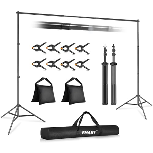 EMART Backdrop Stand 10x7ft(WxH) Photo Studio Adjustable Background Stand Support kit with 2 Crossbars, 8 Clamps, 2 Sandbags and Carry Bag for Parties, Events Decoration, Wedding, Photography - color: Black, size: 10x7ft