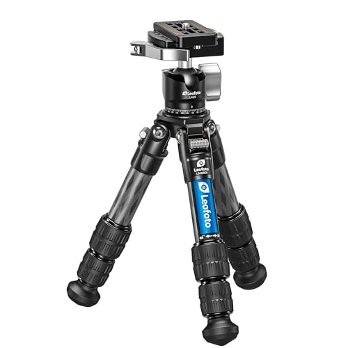 Carbon Fiber Mini Tabletop Tripod for Camera, 360° Rotating Ball Head with QR Plate for Sport Camera/Phone Holder/Projector, Portable Desktop Tripod with Convertible 1/4" & 3/8" Screw, Max Load 22LB - color: LS-223CX+LH-25LR: Maxload 10kg-3 Sections